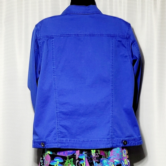 80s Vintage Vibrant Cobalt Blue Denim Jacket (L**) - Picture 6 of 11